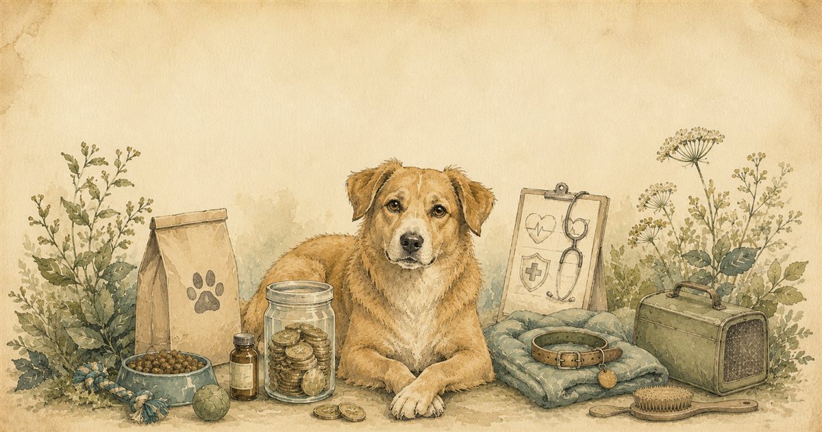 Calculadora junto a una huella de perro simbolizando el gasto anual en mascotas